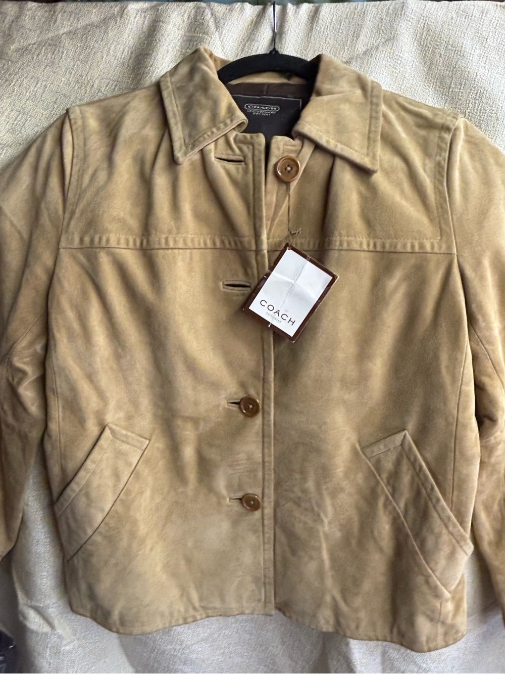 Coach Men’s Suede Button-Front Jacket in Light Tan